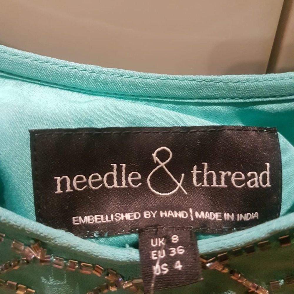 Needle&Thread Mini Strap Dress Turquoise & Silver - Picture 3 of 10
